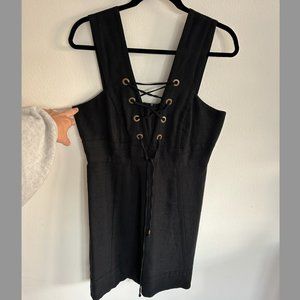 J.Crew collection black linen dress with lace up front detail size 10